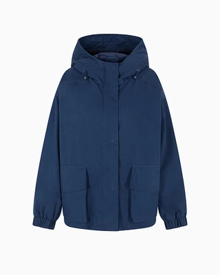 Emporio Armani - Zip-up blouson with hood water-repellent technical cotton, Woman, Blue, Size: