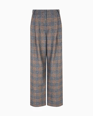 Emporio Armani - Icon check-motif virgin-wool blend trousers with pleats, Woman, Grey, Size: