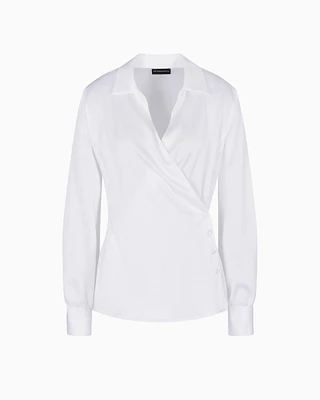 Emporio Armani - Satin crêpe wrap shirt, Woman, White, Size:
