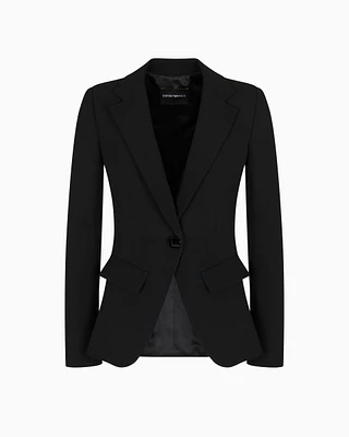 Emporio Armani - Single-breasted cady crêpe blazer, Woman, Black, Size: