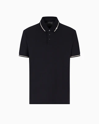 Emporio Armani - Piqué polo shirt with micro eagle embroidery and trim, Man, Navy_blue, Size: