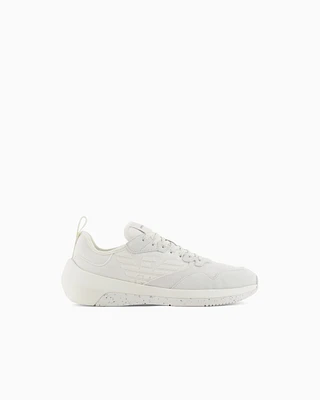 Emporio Armani - Nylon sneakers with leather and mesh details, Man, White, Size: