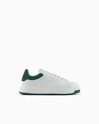 Emporio Armani - Leather sneakers with rubber back knurled sole, Man, White, Size: