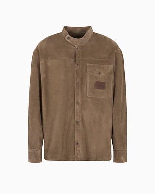 Emporio Armani - Goat suede shirt jacket with guru collar, Man, Beige, Size: