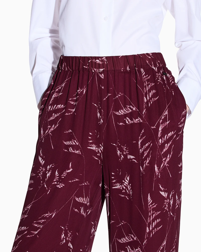 Armani Exchange - Pleated trousers chiffon foliage, Woman, Patterned, Size: