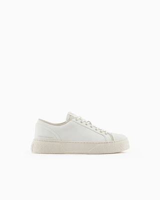 Armani Exchange - Leather sneakers with mesh insert, Man, White, Size: