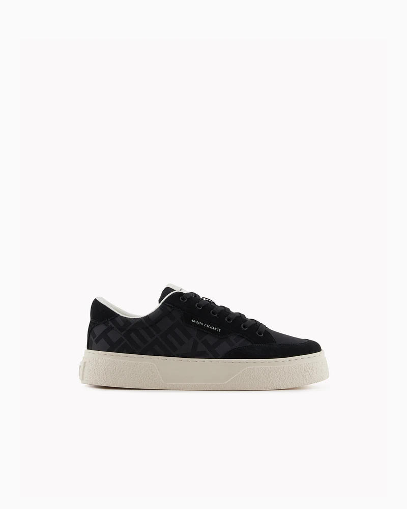 Armani Exchange - Sneakers with allover logo insert, Man, Black, Size: 5M