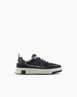 Armani Exchange -  Mesh sneakers with logo on the side, Man, Navy Blue, Size: