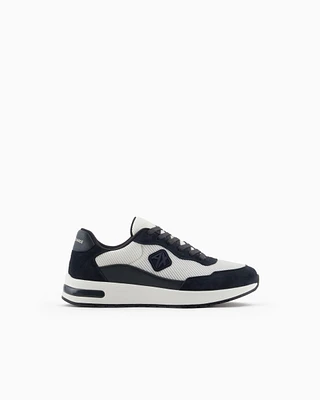 Armani Exchange - Mesh sneakers with rubber logo, Man, Navy Blue, Size: