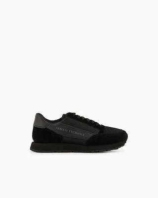 Armani Exchange - Suede sneakers with mesh inserts, Man, Black, Size: