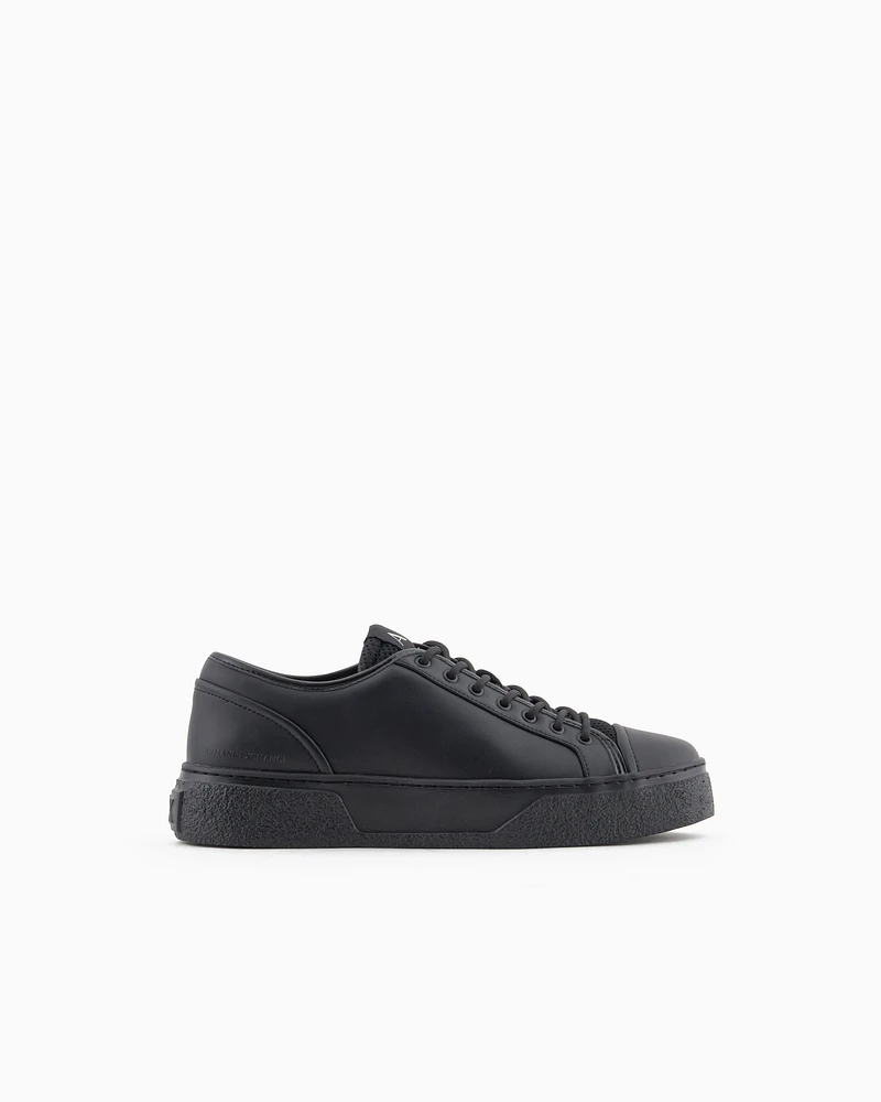 Armani Exchange - Leather sneakers with mesh insert, Man, Black, Size: