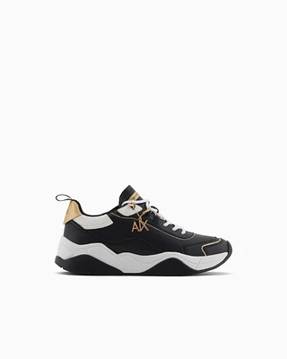 Armani Exchange - Leather sneakers with logo application, Woman, Black, Size: