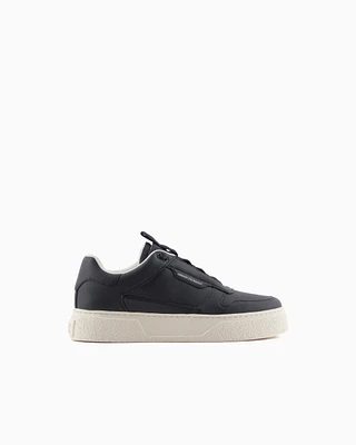 Armani Exchange - Sneakers eco-leather with elastic laces, Man, Navy_blue, Size: