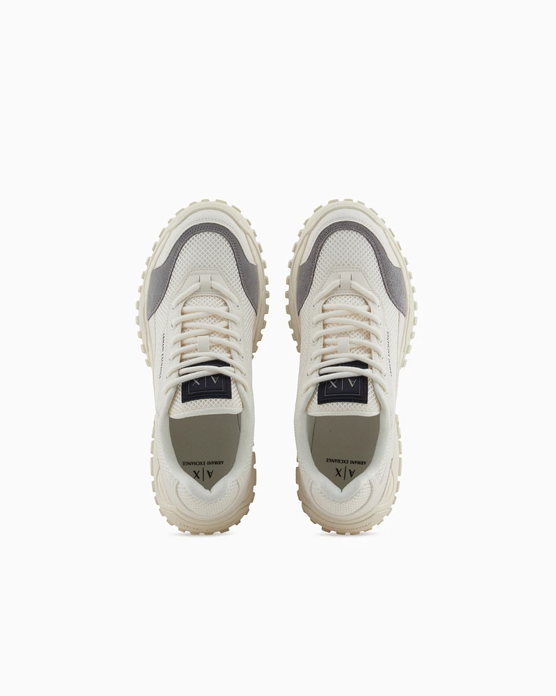 Armani Exchange - Two-tone sneakers with grip sole, Man, White, Size: