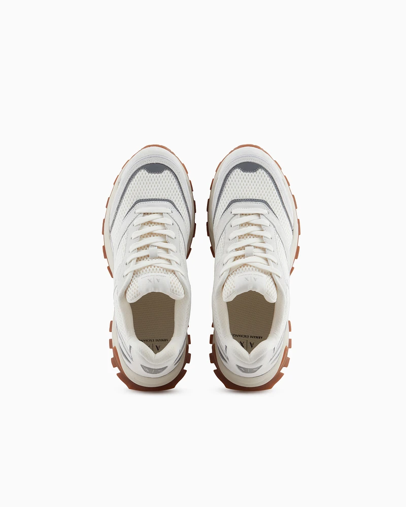 Armani Exchange - Mesh sneakers with oversized sole, Man, White, Size: