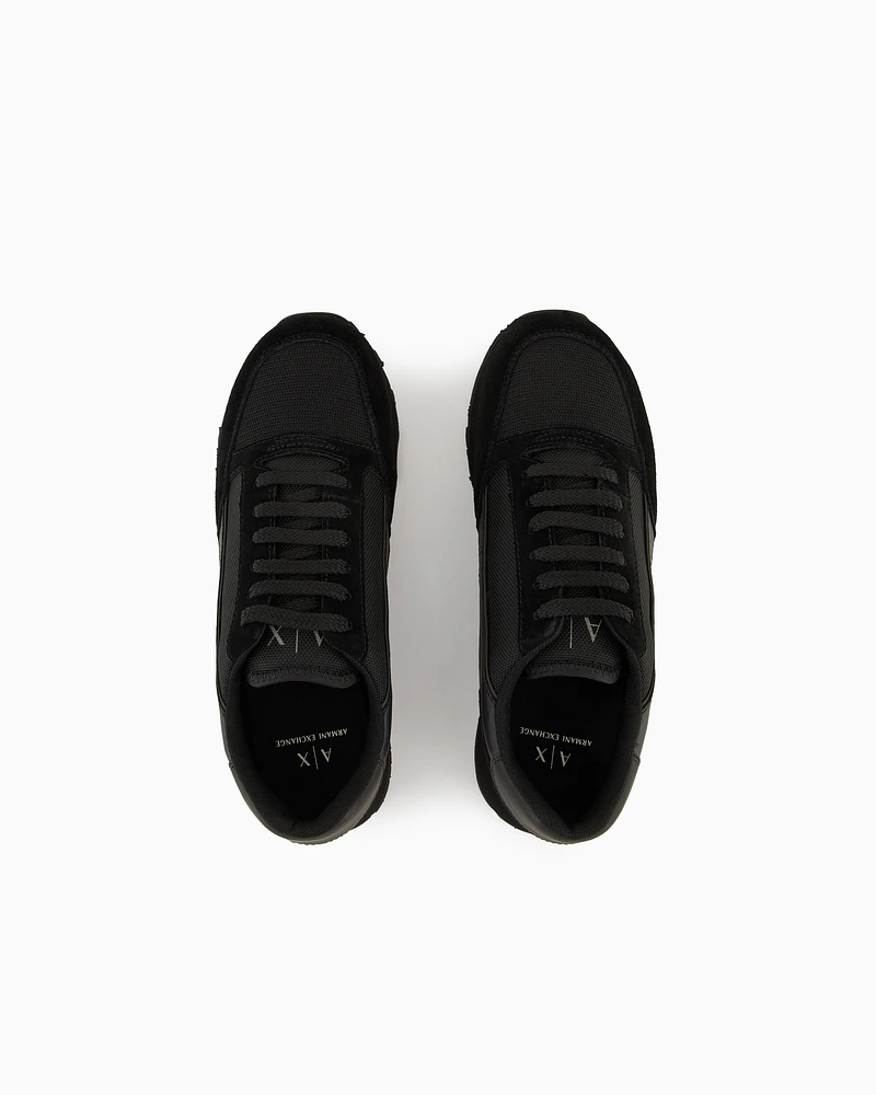 Armani Exchange - Suede sneakers with mesh inserts, Man, Black, Size: