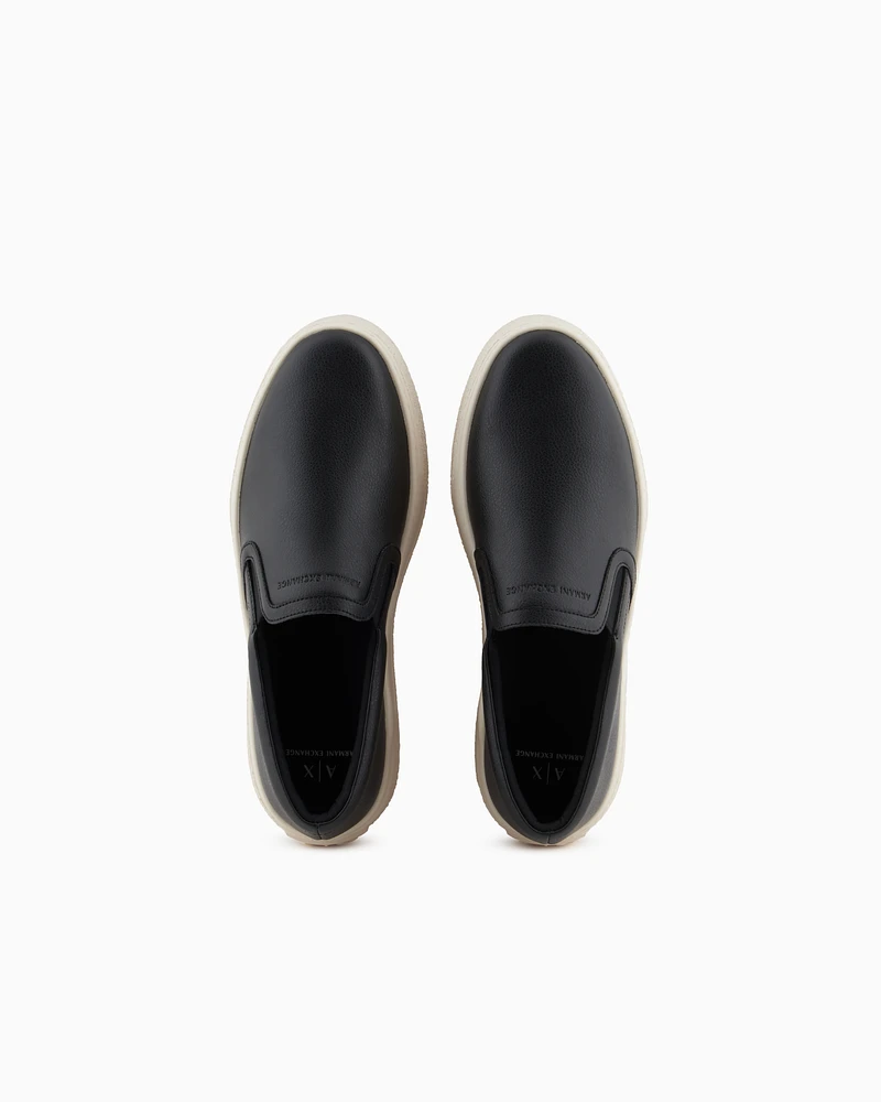 Armani Exchange - Smooth leather slip on, Man, Black, Size: