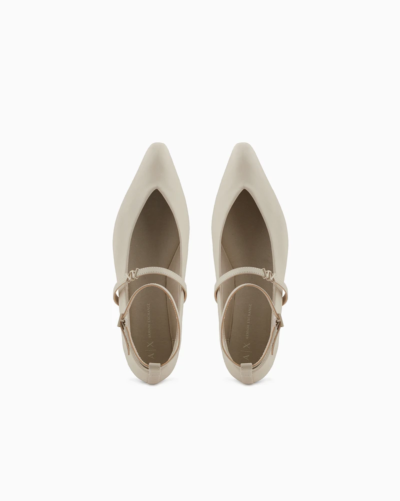 Armani Exchange - Pointed toe ballerinas with two straps, Woman, Beige, Size: