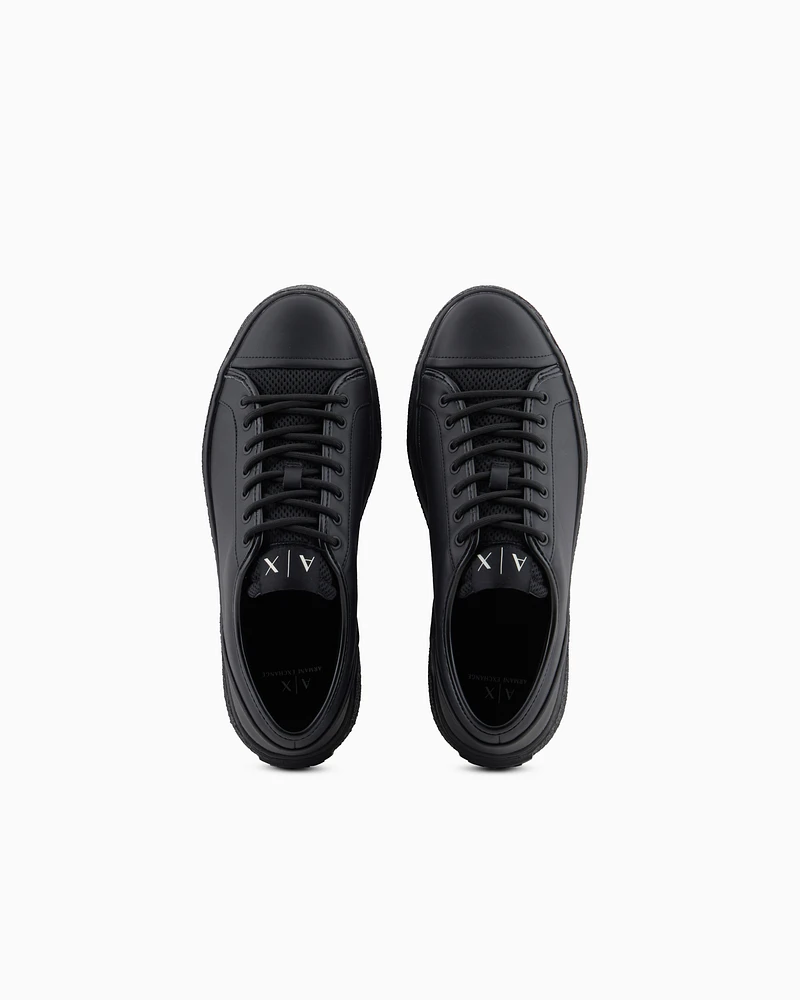 Armani Exchange - Leather sneakers with mesh insert, Man, Black, Size: