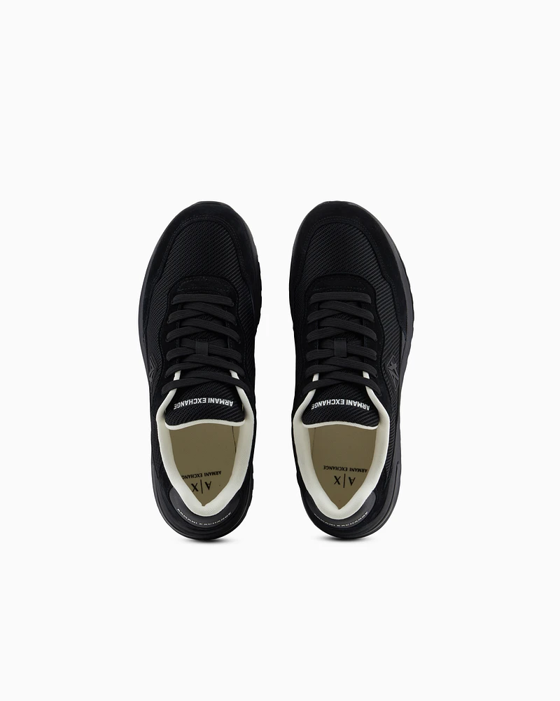 Armani Exchange - Mesh sneakers with rubber logo, Man, Black, Size: