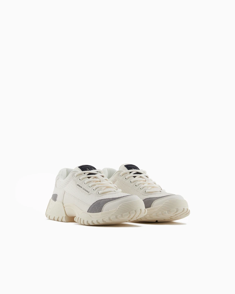 Armani Exchange - Two-tone sneakers with grip sole, Man, White, Size: