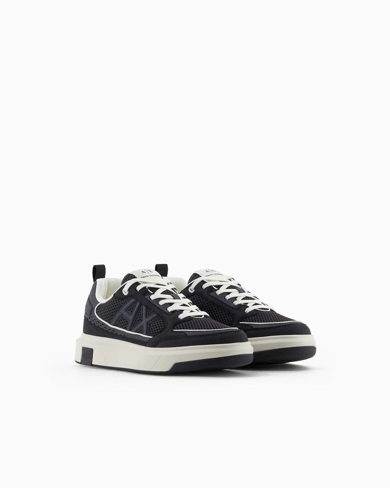 Armani Exchange -  Mesh sneakers with logo on the side, Man, Navy Blue, Size: