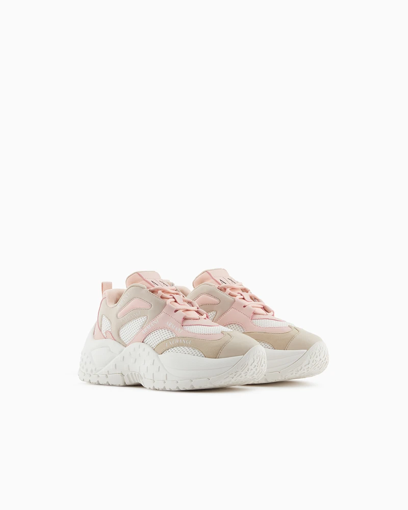 Armani Exchange - Chunky sneakers with contrasting inserts, Woman, Pink, Size: