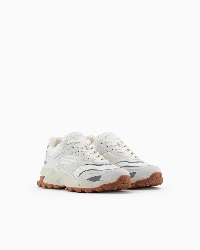 Armani Exchange - Mesh sneakers with oversized sole, Man, White, Size: