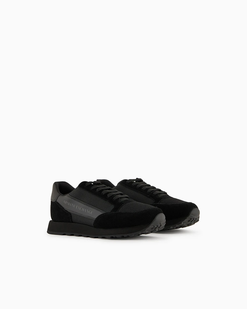Armani Exchange - Suede sneakers with mesh inserts, Man, Black, Size: