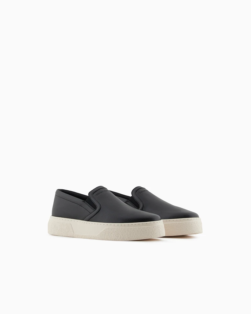 Armani Exchange - Smooth leather slip on, Man, Black, Size: