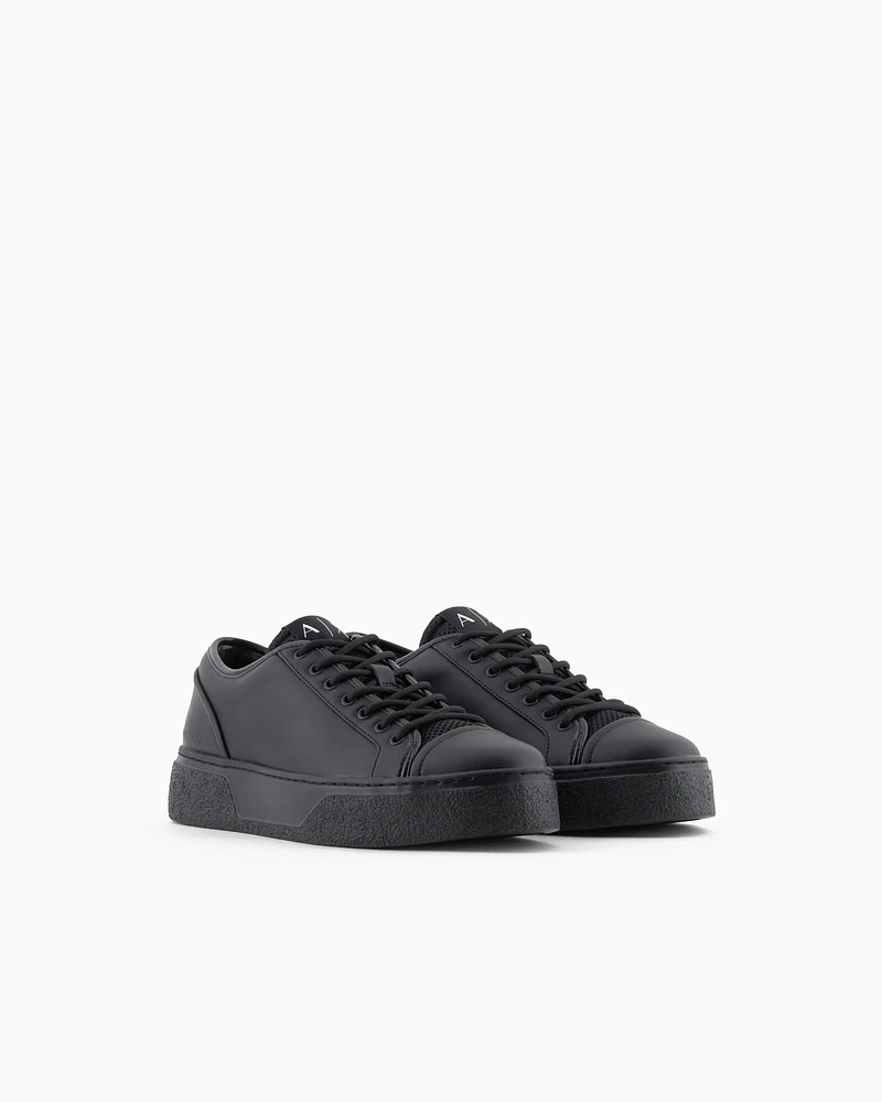 Armani Exchange - Leather sneakers with mesh insert, Man, Black, Size: