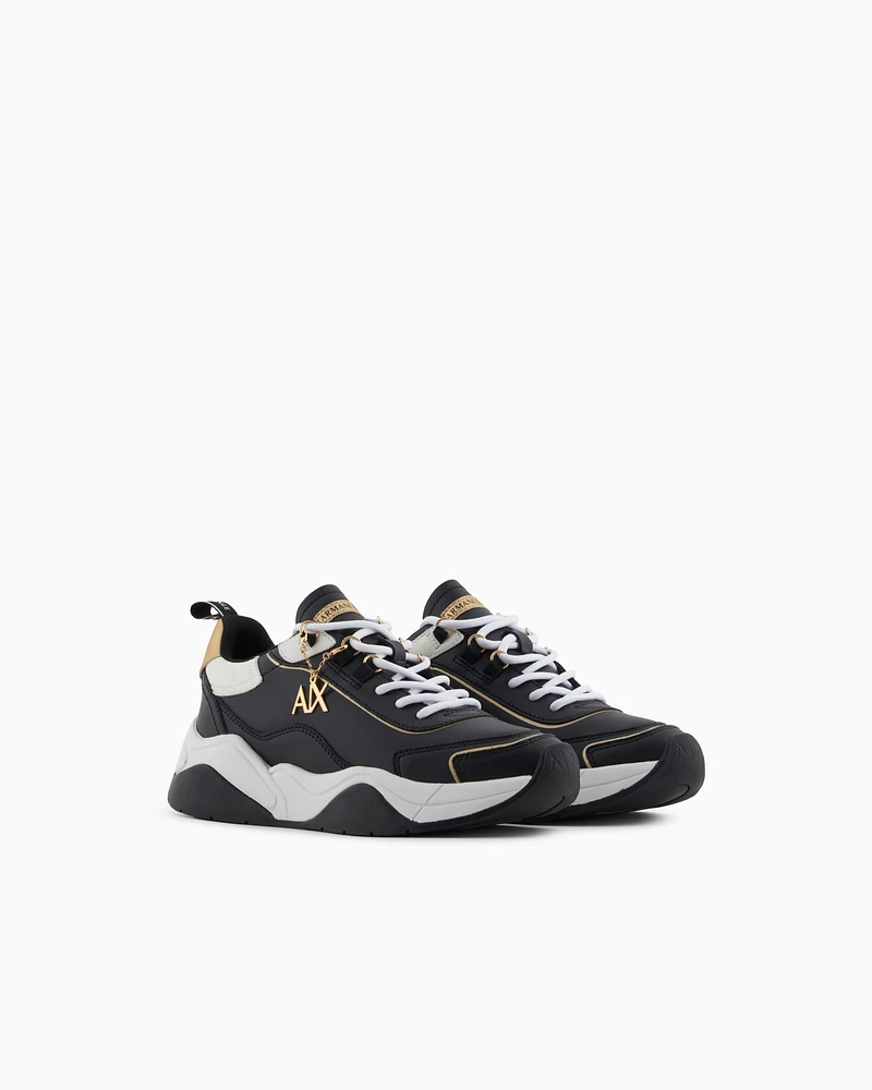 Armani Exchange - Leather sneakers with logo application, Woman, Black, Size: