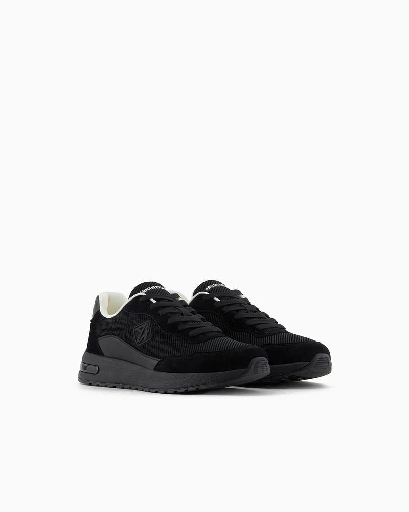 Armani Exchange - Mesh sneakers with rubber logo, Man, Black, Size: