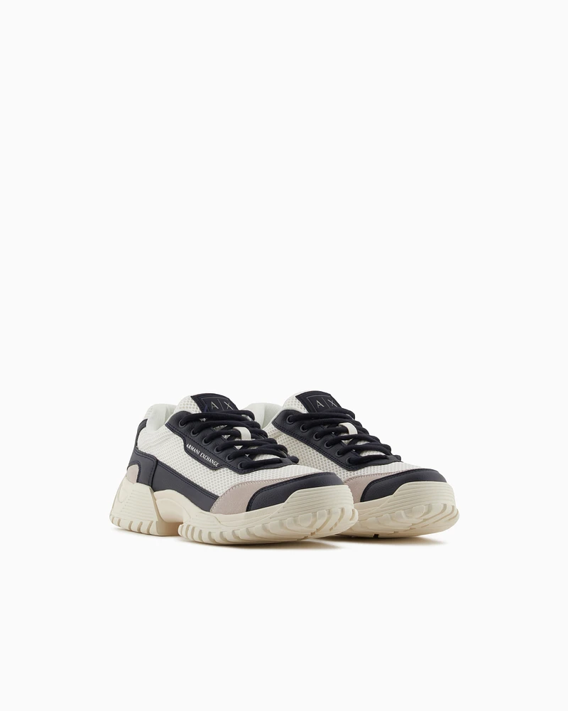 Armani Exchange - Two-tone sneakers with grip sole, Man, Navy Blue, Size:
