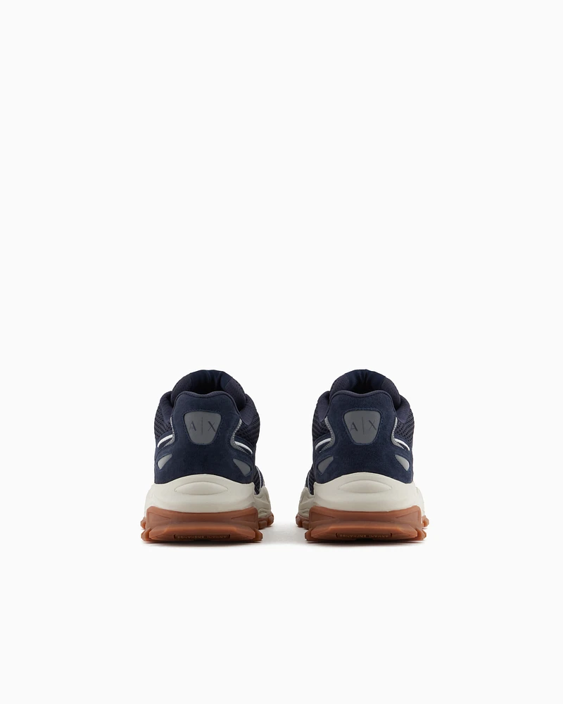 Armani Exchange - Mesh sneakers with oversized sole, Man, Navy Blue, Size: