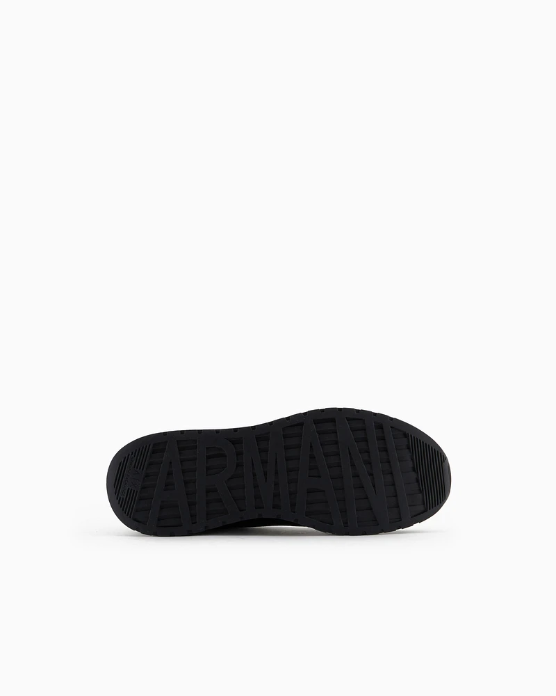 Armani Exchange - Leather sneakers with mesh insert, Man, Black, Size: