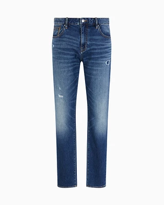 Armani Exchange - J13 slim fit jeans stone washed cotton denim with rips, Man, Blue, Size: