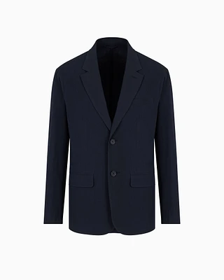 Armani Exchange - Single-breasted stretch cotton jacket, Man, Navy Blue, Size: