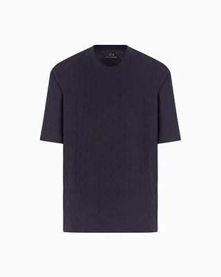 Armani Exchange - Regular fit cotton T-shirt with tone-on-tone allover logo, Man, Navy Blue, Size: