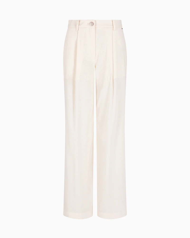 Armani Exchange - ASV Wide Leg Pants with Pleats, Woman, White, Size:
