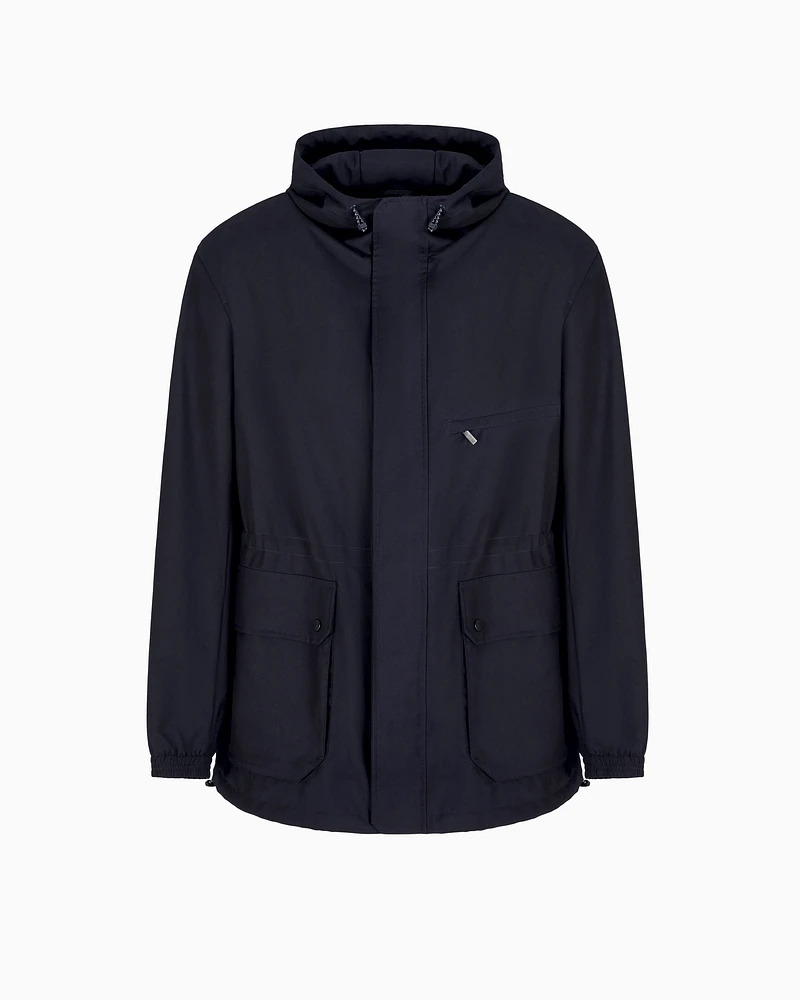 Armani Exchange - Field jacket flowing fabric with pockets and hood, Man, Navy Blue, Size:
