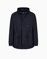 Armani Exchange - Field jacket flowing fabric with pockets and hood, Man, Navy Blue, Size: