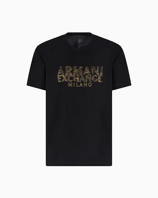 Armani Exchange - Regular fit T-shirt with blurred logo effect, Man, Black, Size: