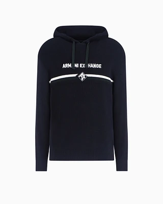 Armani Exchange - Cotton hoodie with central logo, Man, Navy Blue, Size: