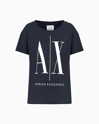 Armani Exchange - Relaxed fit T-shirt with round neck and logo, Woman, Navy Blue, Size:
