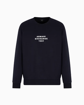 Armani Exchange - Crewneck sweatshirt bonded stretch fabric, Man, Navy Blue, Size: