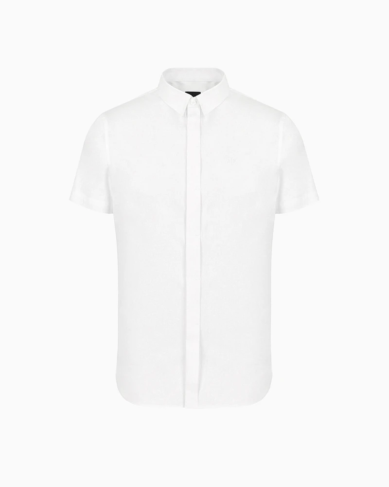 Armani Exchange - Slim fit short sleeve shirt in stretch satin, Man, White, Size: L