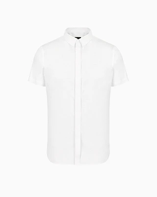 Armani Exchange - Slim fit short sleeve shirt in stretch satin, Man, White, Size: L