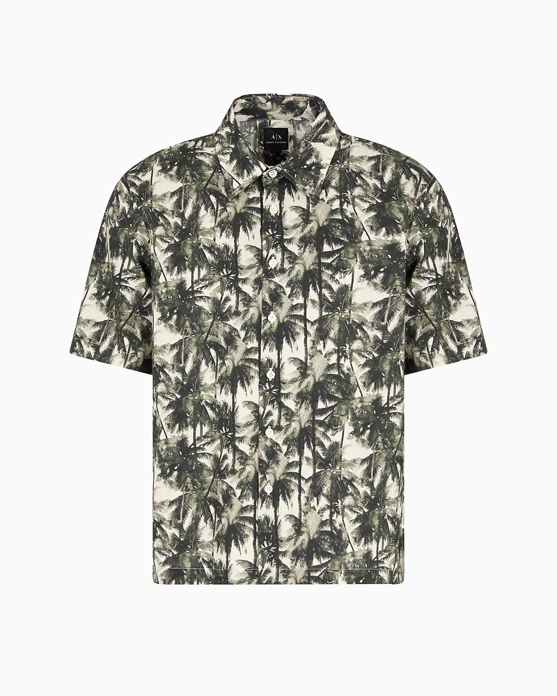 Armani Exchange - Regular fit palm tree patterned shirt, Man, Green, Size: S