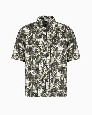 Armani Exchange - Regular fit palm tree patterned shirt, Man, Green, Size: S